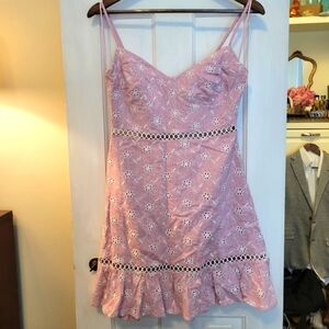 Astr pink Lavender Floral bustier top Lace Dress with ruffle hem